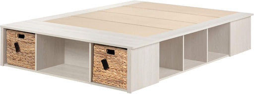 Avilla Full Storage Bed with Baskets, Double, Winter Oak and Rattan