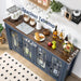 Large Sideboard Buffet Cabinet with Storage, 63" Farmhouse Navy Blue Kitchen Coffee Wine Bar Cabinet with 4 Glass Doors, Mid Century Modern Wood Side Board Table for Dining Room, Living Room