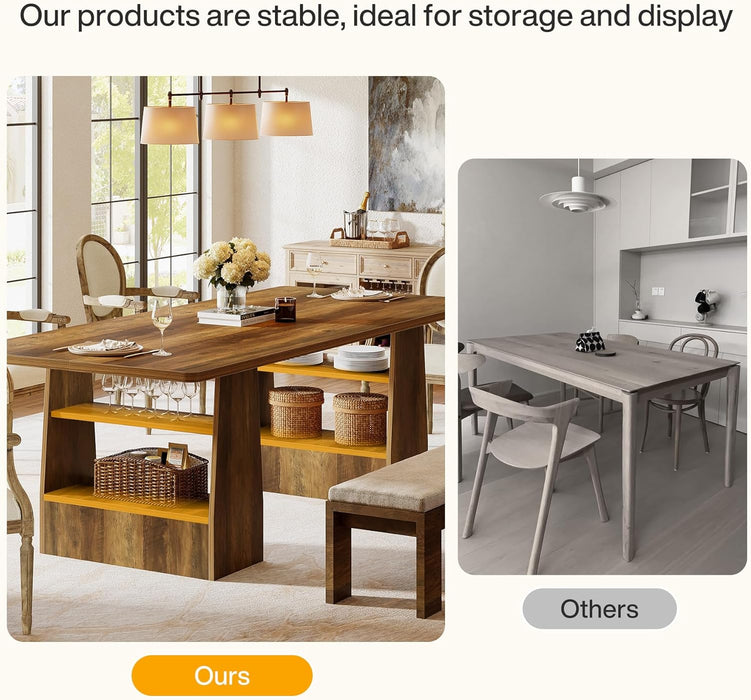 63-Inch Dining Table for 6-8, 4 Shelves Kitchen Table, Large Modern Rectangle Dining Room Furniture, for Living Room (1, Brown)