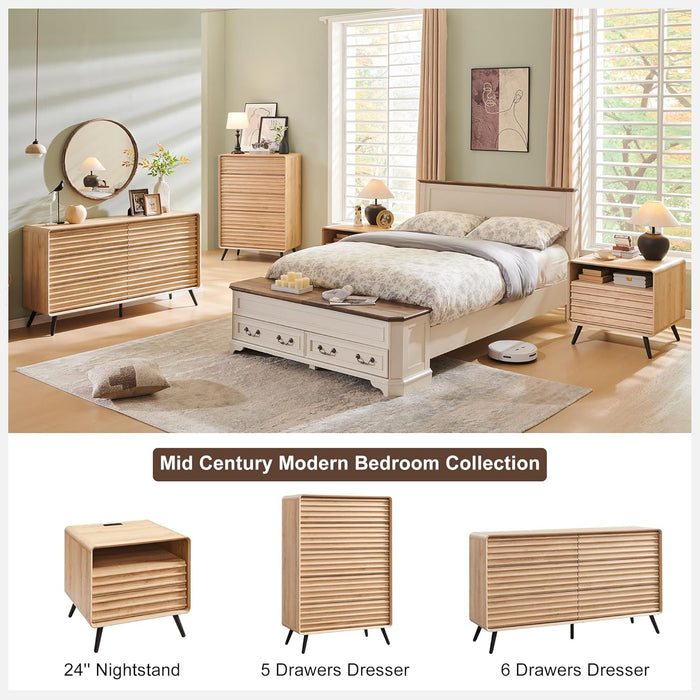 54 Inch Dresser Fluted NaturalOak SolidWood Drawers