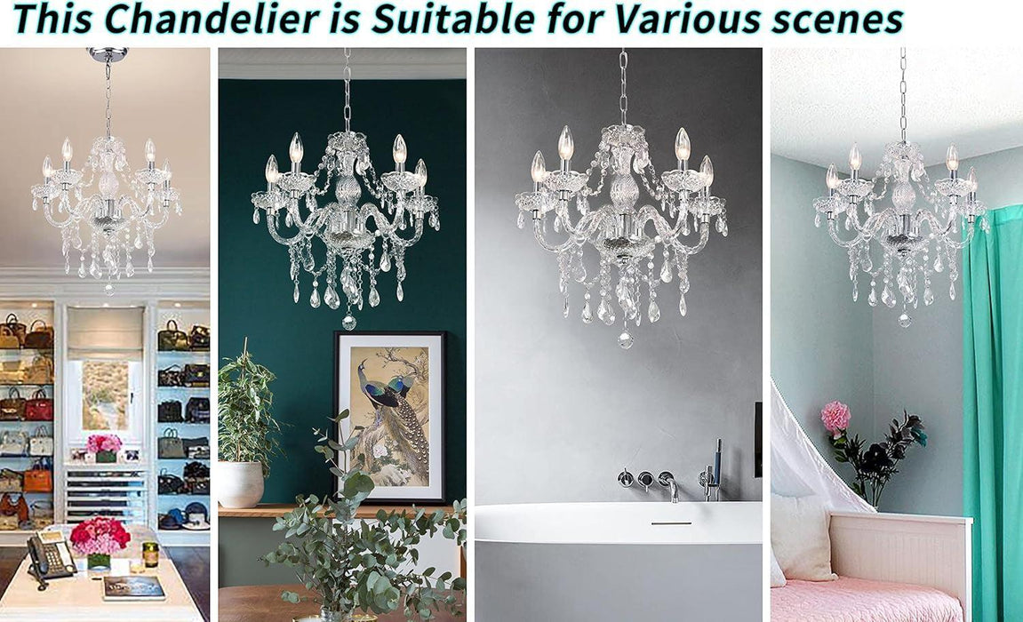 Crystal Chandeliers Clear Chandelier 5-Light Modern Pendant Ceiling Lighting Fixture with Acrylic Crystals & Beads for Girls Room,Living Room,Kitchen Island,Entryway