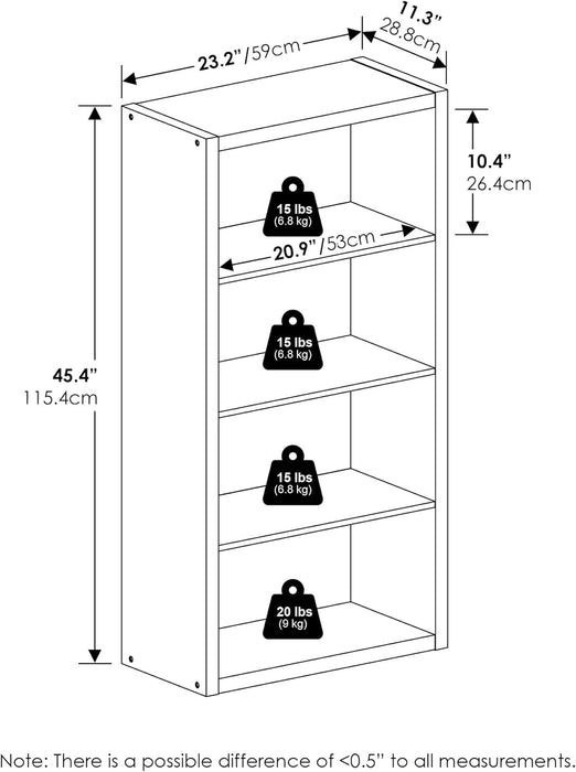 Viola Book Shelf, 4-Tier Bookshelf, Bookcase with Open Shelf, 11.3 X 23.2 X 45.4, for Living Room, Bedroom, Home Office, Dark Oak
