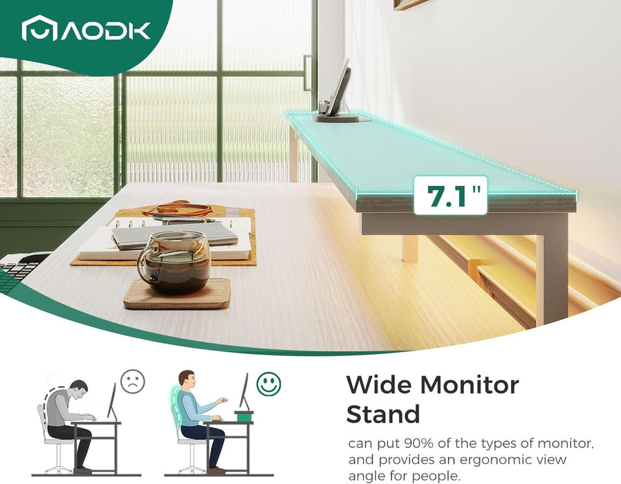 48" Computer Desk with Fabric File Cabinet and Drawer, Reversible Office Desk with Power Outlet and LED Light, Study Desk with Printer Stand, Keyboard Tray, Full Monitor Riser and PC Stand, White