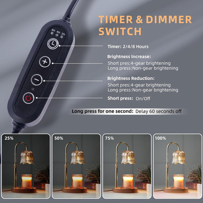 Candle Warmer Lamp with Timer: Adjustable Dimmable Height Adjustable Warming - Flower Shape Wax Lamp Jar Candles No Flame Modern Home Decor Table Lights - Home Living Bedroom