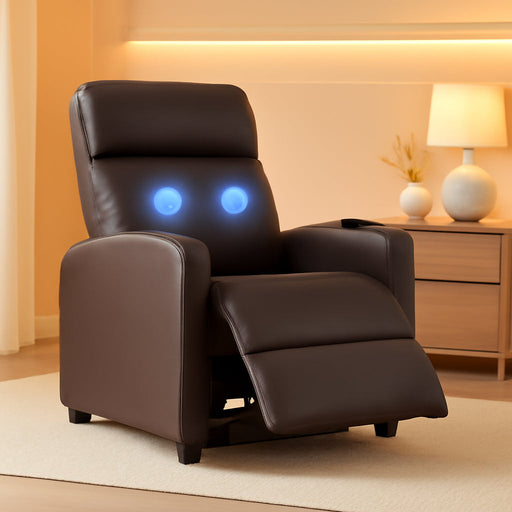 Recliner Chair Massage Chair Reading Chair Reclining Sofa Home Theater Seating with Lumbar Support Massage and Padded Backrest for Living Room and Bedroom (Leather, Brown)