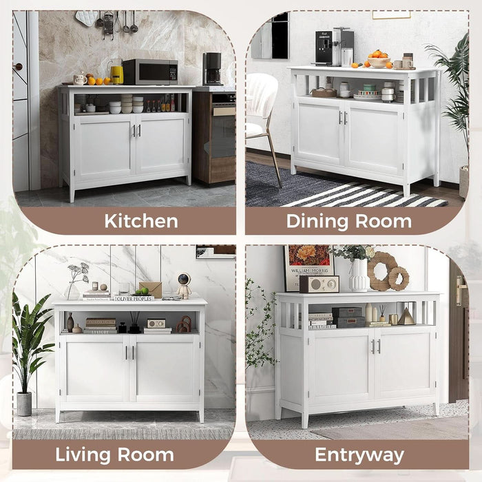 Sideboard Buffet Cabinet with 3 Storage Shelf, 45'' Farmhouse Kitchen Storage Cupboard Wood Coffee Bar Cabinet Buffet Table for Kitchen, Dining Room, Living Room & Entryway, White
