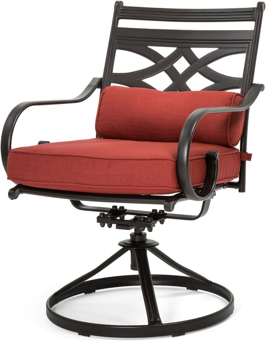 Montclair 7-Piece Outdoor Dining Set with 6 Swivel Rockers, Chili Red Cushions and Stamped Steel Rectangular Dining Table, Patio Dining Set for 6, Premium All-Weather Patio Furniture for Deck