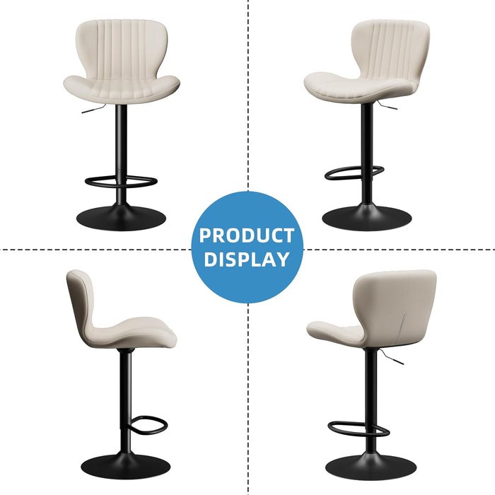 Bar Stools Set of 2 Modern Swivel Bar Chairs, Counter Height Faux Leather Metal Barstools, Upholstered Island Chairs with Back and Footrest, Beige