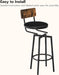 Bar Stools, Bar Stools Set of 2 with PU Upholstered, Bar Chairs with Footrest and Back, 26" Bar Stools for Kitchen Island, Dining Room, Easy to Assemble, Rustic Brown and Black BF31BY01G1