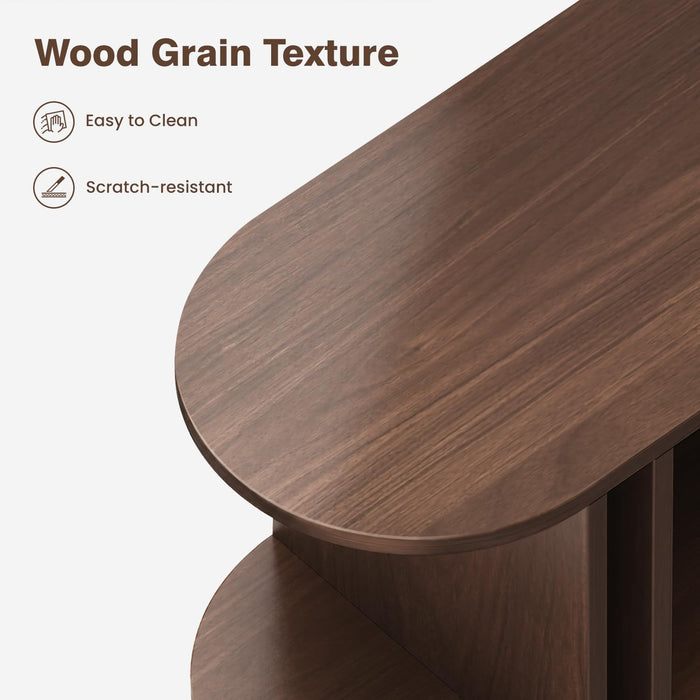 Walnut 3-Tier Oval Bookshelf - Curved Horizontal Bookcase, 9-Cubes