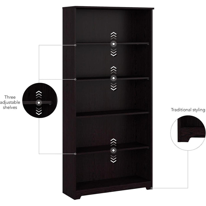 Bush Furniture Tall 5 Shelf Bookcase, Large Open Bookshelf, Sturdy Display Cabinet for Living Room or Home Office, Cabot Collection, Espresso Oak