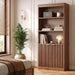 72'' Tall Bookshelf with Doors, 5-Tier Wooden Storage Bookcase with Fluted Doors & Side Panels, Adjustable Shelf, Gold Handles for Living Room, Bedroom, Home Office, Dark Walnut
