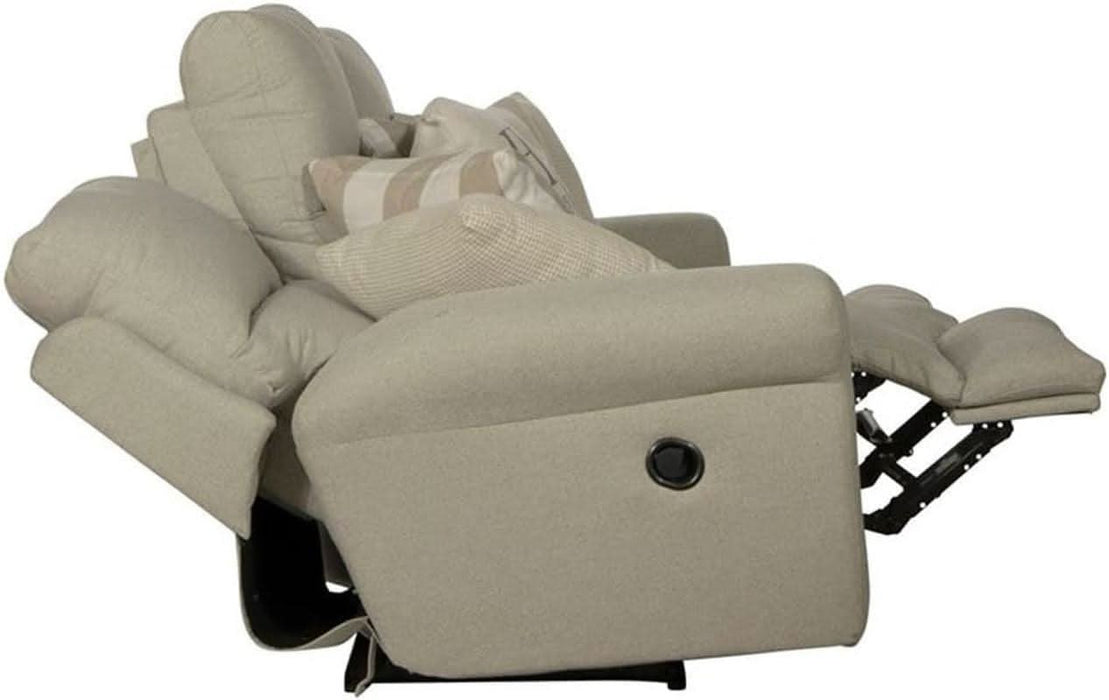 Eastland Lay Flat Reclining Sofa in Beige Fabric with Accent Pillows