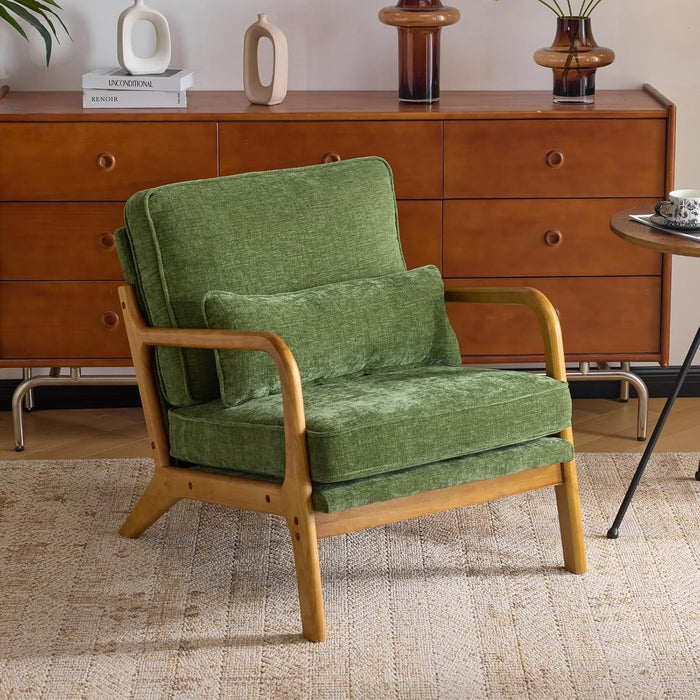 Olive Green Mid Century Chenille Upholstered Armchair