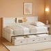 Full Size Corner Bed Frames with Storage Drawers, USB Port, Led Downlight Headboard & Bookcase, Wooden L-Shaped Captain Daybed for Small Room, Bedroom, Guest Room, Kids'Room, White
