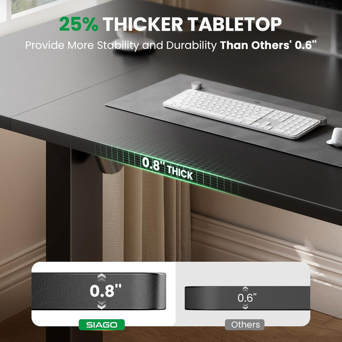 Electric Standing Desk Adjustable - 55 X 24 Inch Sit Stand up Desk with 0.8 Inch Thick Tabletop - Adjustable Height Table with 3 Memory Preset, Cable Management for Home Office