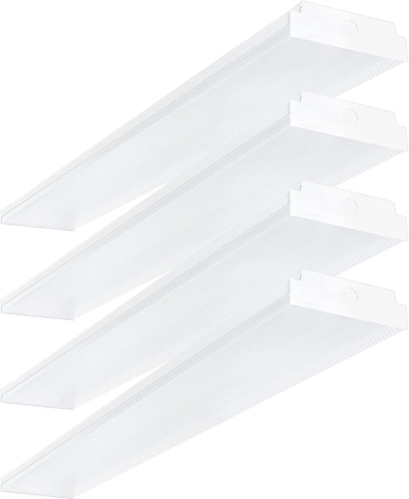 4FT LED Wraparound 40W Shop Lights for Garage, 4400Lm, 5000K, 4 Foot Crystal LED Wrap Light, 48 Inch Integrated Linear Strip Flush Mount Office Workshop Ceiling Lighting Fixture, 4 Pack