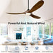 60 Inch Ceiling Fans with Lights, Solid Wood Propeller Ceiling Fans with Lights and Remote Control Outdoor Ceiling Fan for Patios Propeller 3 Blades for Indoor Living Room, Walnut Wood