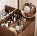 Walnut Compact Vanity Desk With Illuminated Mirror
