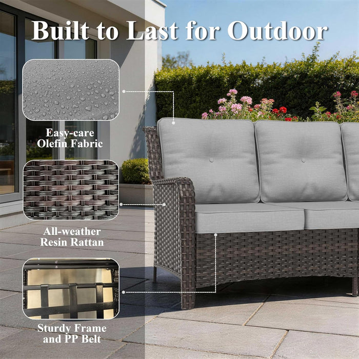 7-Piece Patio Furniture Set, Outdoor Thick Wicker Sectional Sofas with 2 Swivel Chairs, High Back Sectional Couch with Fire Pit Table, Outdoor Conversation Set for Backyard, Porch, Deck, Grey