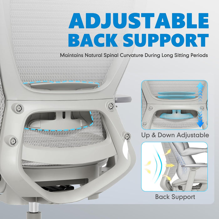 Mesh Office Chair,Ergonomic Computer Desk Chair,Sturdy Task Chair- Adjustable Lumbar Support & Armrests,Tilt Function,Comfort Wide Seat,Swivel Home Office Chair (Grey Frame Grey Mesh)