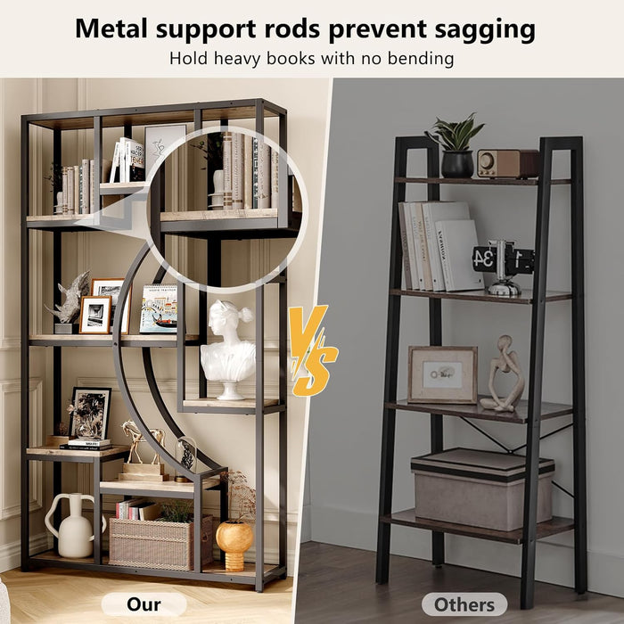 70.8" Tall Bookshelf Set of 2, 79" Wide Geometric Display Shelf with 18 Open Storage Shelves, Scratch-Resistant Gray Wash & Metal Frame, for Living Room, Office, Bedroom – Anti-Tip & Adjustable Feet