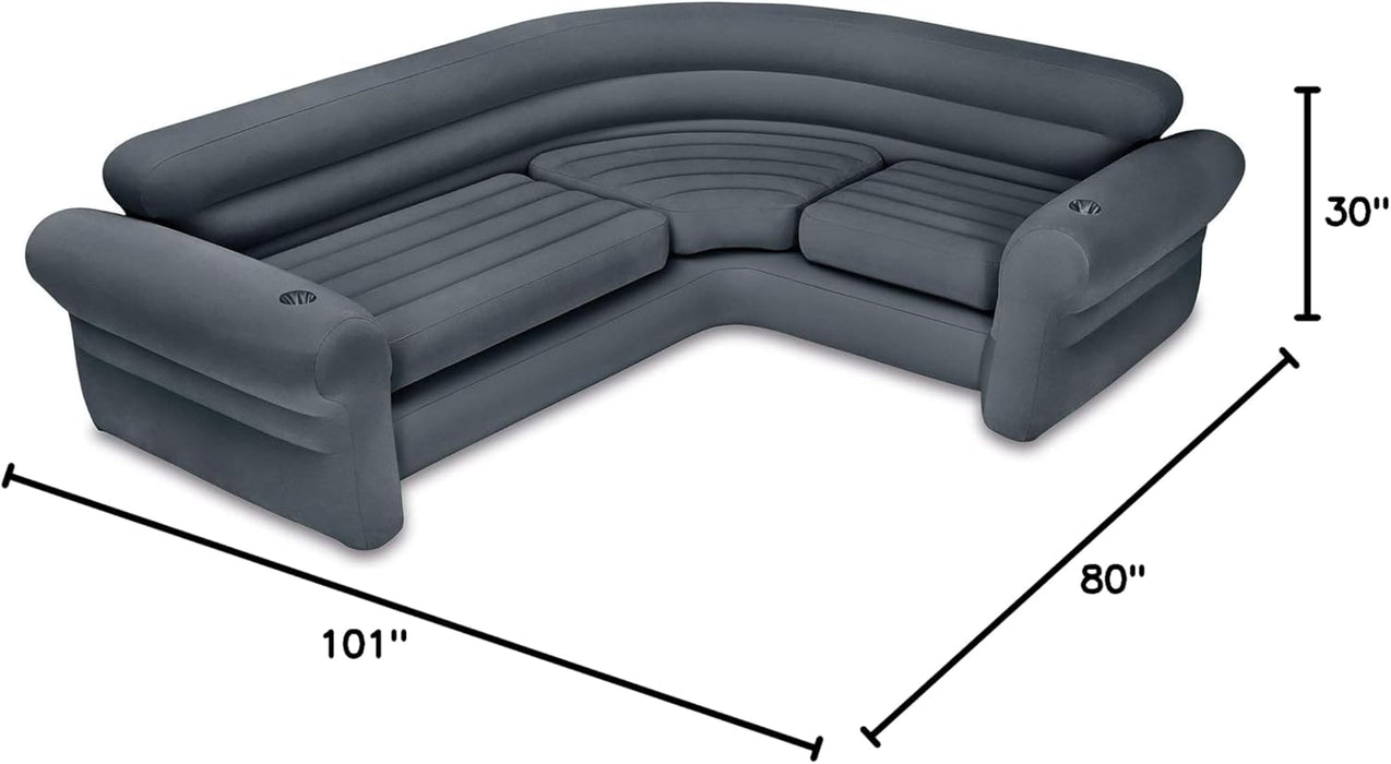 68575EP Inflatable Corner Sofa with 2 68564EP Ultra Lounge Chairs & Ottomans, Indoor Use, Cupholders, 2-In-1 Valve, 880Lb/220Lb Capacity