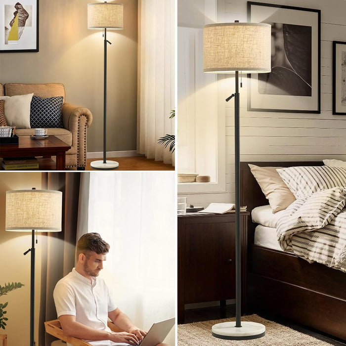 Marble Floor Lamp, Adjustable Height Standing Lamp with Marble Base Tall Lamp with Pull Chain Switch Floor Lamps for Living Room, Bedroom & Office Bulbs Not Included(Black)