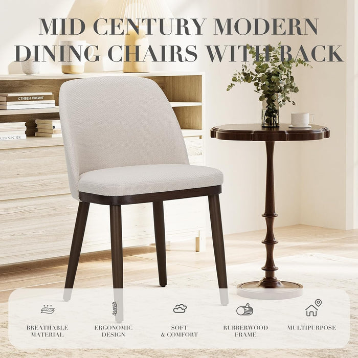 Upholstered Dining Chairs Set of 6, Modern Dining Room Chairs, Fabric Kitchen Chairs with Wood Legs, Beige