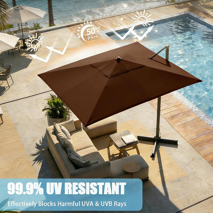 Large Cantilever Patio Umbrella, 10 Ft X 10 Ft Heavy Duty Aluminum Cantilever Offset Outdoor Umbrella with 360-Degree Rotation for Backyard, Deck, Pool, Tan