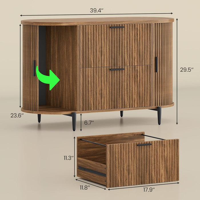 39.4Inch 2Drawer Filing Cabinet Fluted Brown Finish
