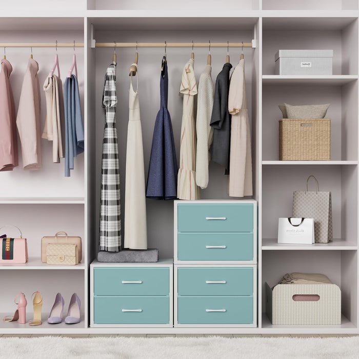 Stackable Storage Drawers Closet Organizers and Storage Fabric Blue 2 Drawer Dresser for Bedroom 2 Packs Modern