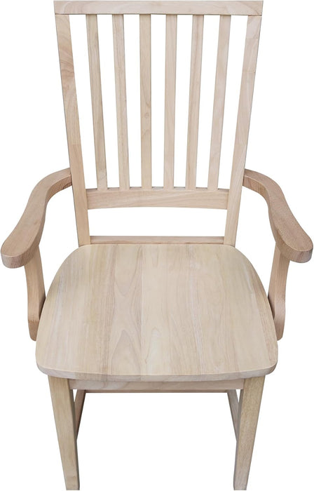 , Mission Side Chair with Arms, Solid Wood Parawood, Dining Chairs, Box Seat Construction, Traditional Kitchen/Dining Room Furniture, Unfinished