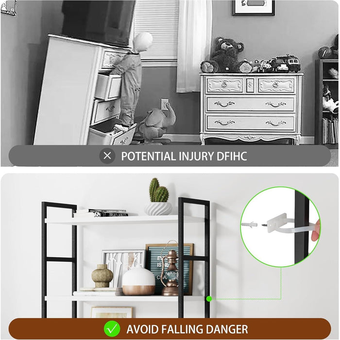 2 Pieces 5 Tiers Bookshelf, Classically Tall Bookcase Shelf, Industrial Book Rack, Modern Book Holder in Bedroom/Living Room/Home/Office, Storage Rack Shelves for Books/Movies-White