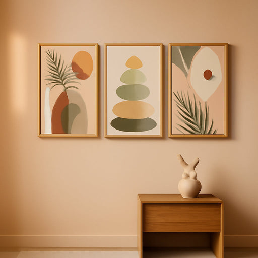 Sage Green Boho Wall Art, Framed Wall Decor for Living Room, 3 Piece Wall Art Decor, Mid Century Modern Minimalist Wall Art for Bedroom, Dining Room, Hotel, Office 24X36IN