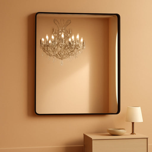 48X32 Inch Black Metal Framed Bathroom Mirror for Wall, Matte Black Bathroom Vanity Mirror Farmhouse, Large Rounded Rectangle Mirror, Anti-Rust, Tempered Glass, Hangs Horizontally or Vertically