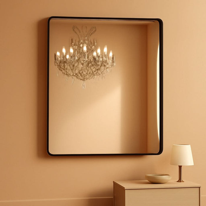 48X32 Inch Black Metal Framed Bathroom Mirror for Wall, Matte Black Bathroom Vanity Mirror Farmhouse, Large Rounded Rectangle Mirror, Anti-Rust, Tempered Glass, Hangs Horizontally or Vertically