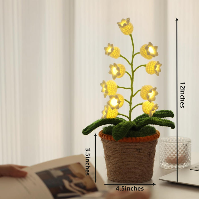 Lily of the Valley Lamp, Crochet Artificial Flowers with Night Lights, Cordless Table Lamp - Women Gift Ideas for Christmas Valentine Mother'S Day, Desk Home Decorations