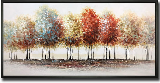 Art, 24X48 Inch Modern Abstract Painting Oil Hand Paintings Tree 3D Hand-Painted on Canvas Acrylic Frame Wall Art Colorful Forest Box Table Hanging Wall Decoration