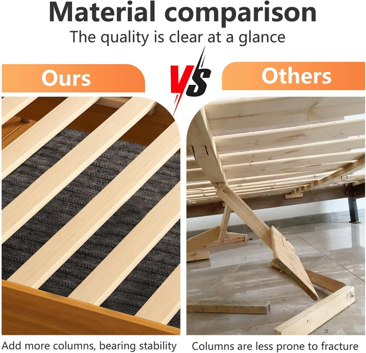 12 Inch Solid Wood Platform Bed with Wooden Slats, No Headboard, No Box Spring Needed, Easy Assembly, Queen