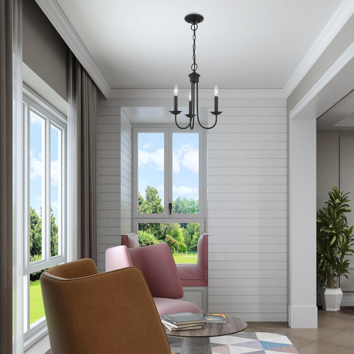 Blackened Steel Three Light Chandelier Living Room