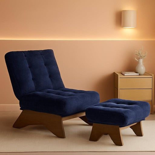 Accent Chair with Ottoman Adjustable Backrest, Tufted Living Room Chair Upholstered Lounge Chair with Footrest Set, Modern Chair Cozy Reclining Chair for Reading Room, Navy