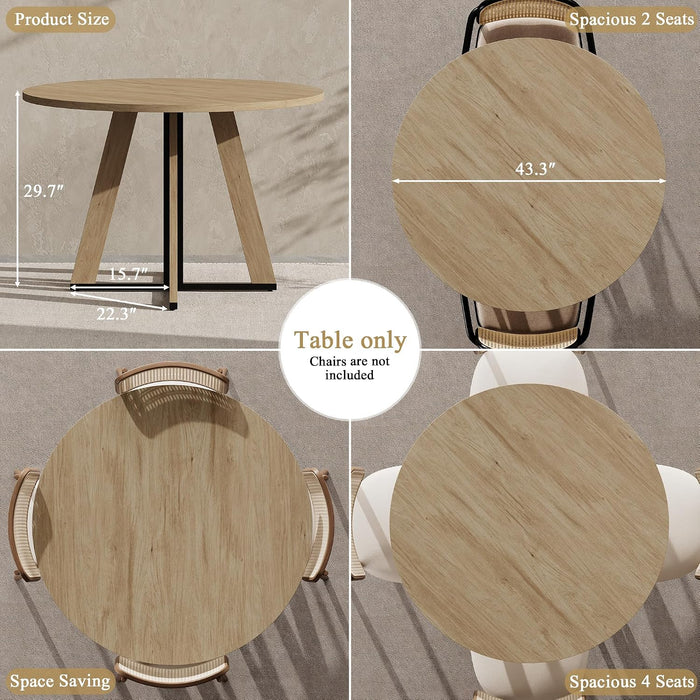 42 Inch round Dining Table for 4, Farmhouse Kitchen Table, round Dining Room Table with Metal Legs for Small Spaces & Apartment, Space-Saving Circle Wood Dinner Table, Natural