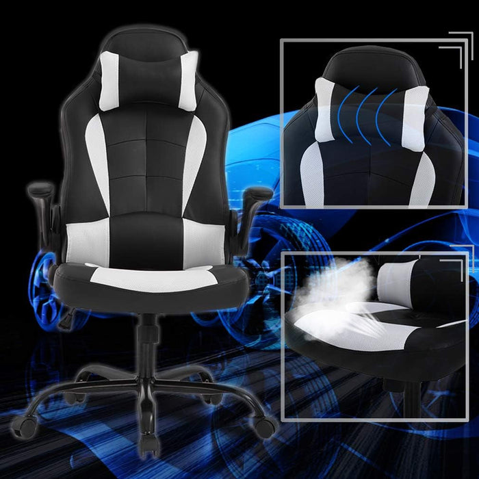 PC Gaming Chair Ergonomic Office Chair Desk Chair with Lumbar Support Flip up Arms Headrest PU Leather Executive High Back Computer Chair for Adults Women Men (White)