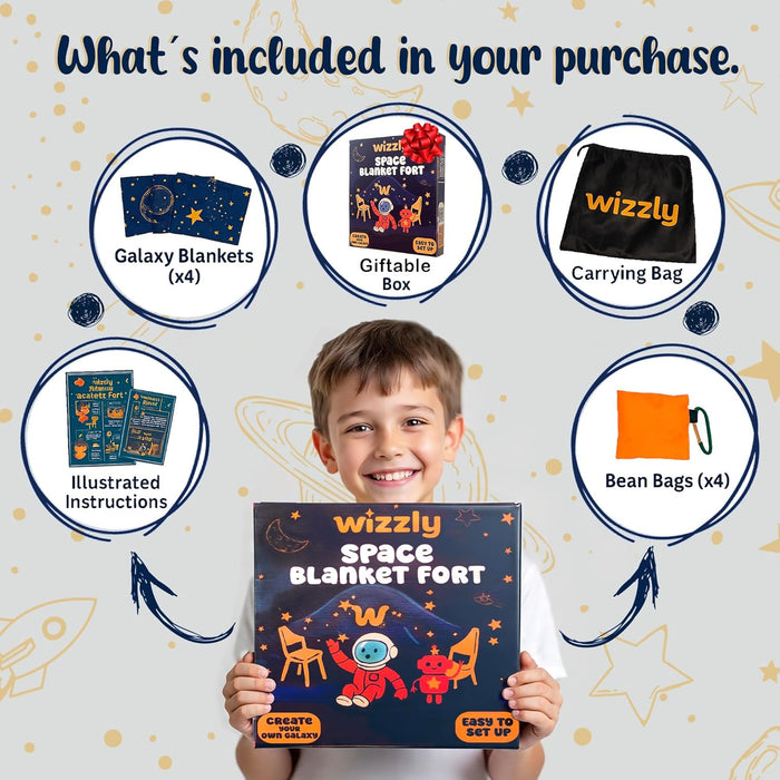 Space Original Blanket Fort Building Kit for Kids, 4 Blanket  Toy, Make a Portable Playhouse, Play Tent Boy and Girl Indoor Outdoor Build Set, STEM Children Toy, Ages 4, 8, 12 +