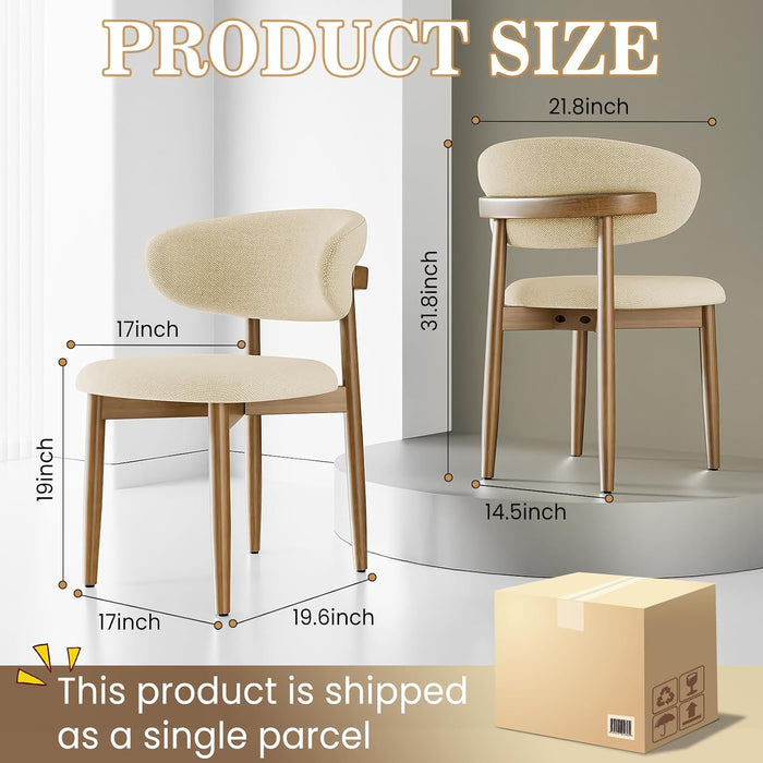 Wooden Dining Chairs Set of 6,Farmhouse Kitchen Chairs with Curved Back,Modern Fabric Upholstered Chairs for Dining Room,Beige