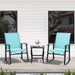 3 Piece Rocking Bistro Set, Outdoor Furniture with Rocker Chairs and Glass Coffee Table Set of 3, Balcony, Porch Furniture for Small Space, Blue