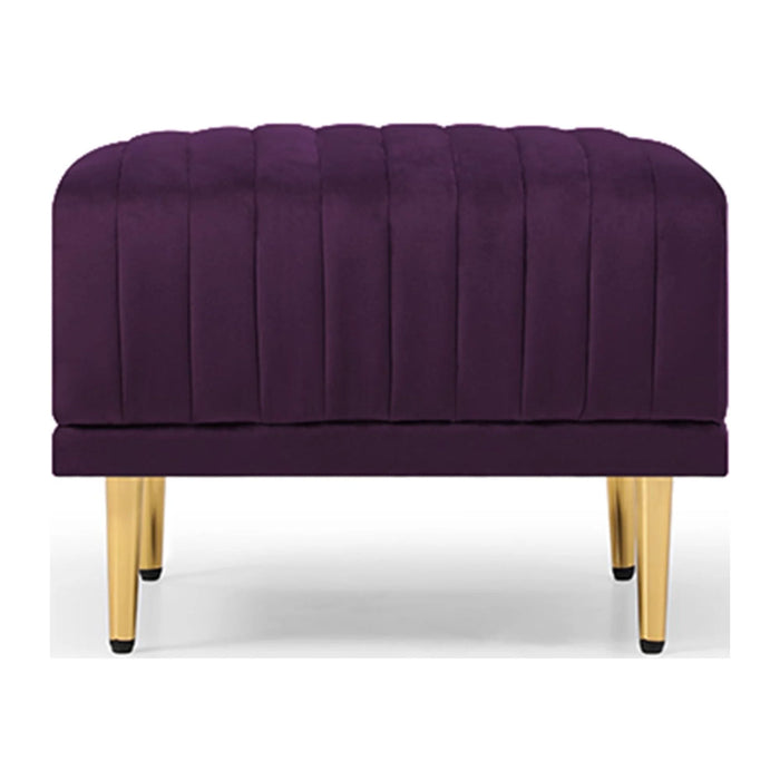 Living Room Ottoman Black Velvet Channel Tufted to Combine with Sectional Sofa or Armchair, Purple