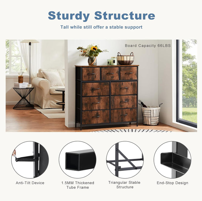 Resilient Brown NineDrawer Dresser With Fabric Bins