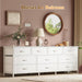63 Inch Dresser for Bedroom, Long Dresser with 10 Fabric Drawers, TV Stand for 55, 65, 70 Inch TV, Toy Storage Organizer for Closet, White